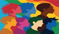 Colourful design of different faces to show inclusion and diversity